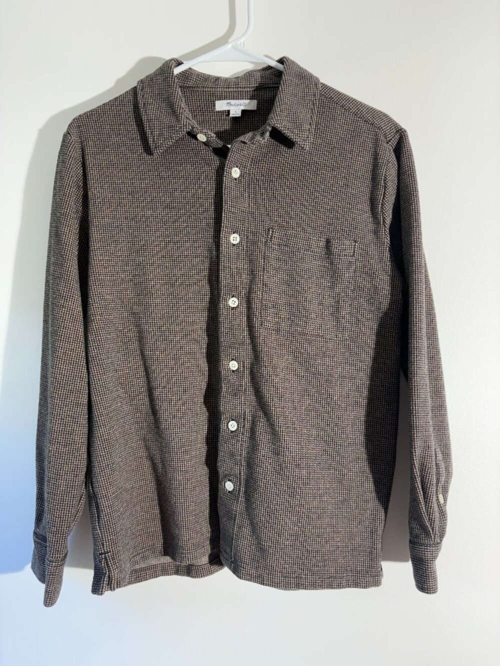 Madewell Houndstooth Plaid Long Sleeve Flannel Button Down Shirt Brown Black - S
